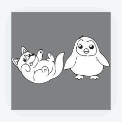 Obraz premium Fusion entre Anime et Animal.black and white vector