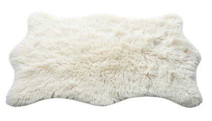 Luxurious white sheepskin rug on a black background, touch of comfort and elegance