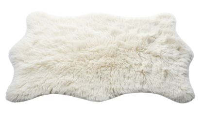 Luxurious white sheepskin rug on a black background, touch of comfort and elegance