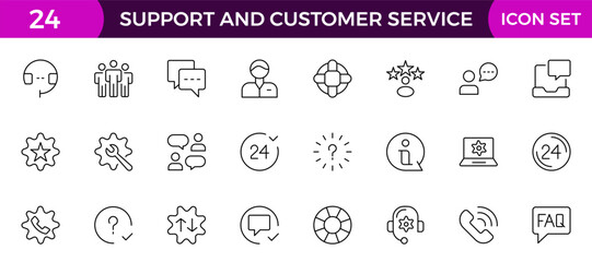 Support and customer service outline style modern icons set. Customer Feedback, Response, experience, helpline and technical support icon illustration