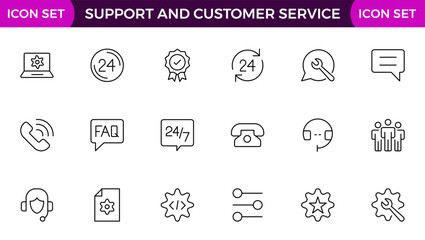 Support and customer service outline style modern icons set. Customer Feedback, Response, experience, helpline and technical support icon illustration
