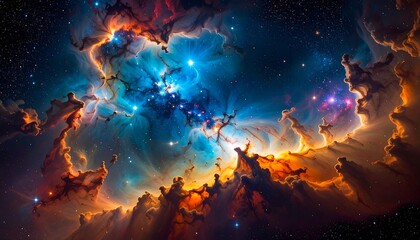Nebula and Galaxies in an Abstract Cosmic Scene