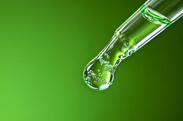 Pipette dropping green liquid on green background