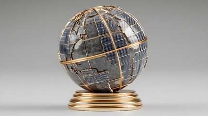 Elegant Gold and Marble Globe with Solar Panel Design Sustainable Energy Concept
