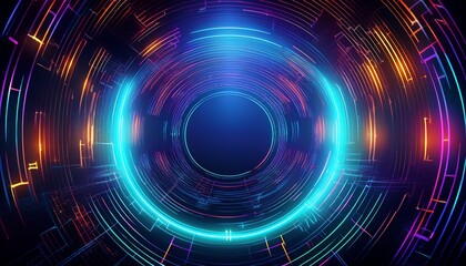 Obraz premium tech abstract background with neon glow on dark background