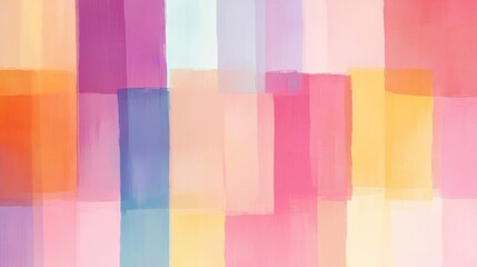 Abstract painting featuring overlapping translucent rectangles in a pastel palette