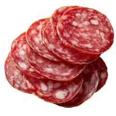 Sliced salami ready to serve, perfect for a gourmet appetizer, with visible textures and rich color 