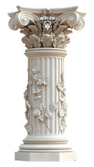 Ornate Stone Column with Floral Details on a Transparent Background PNG Image