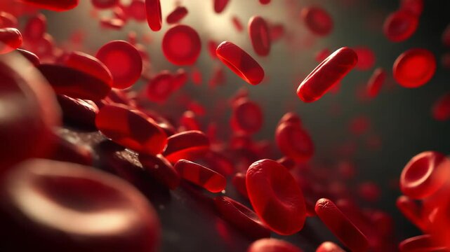 red blood cells in a blue background. Concept of chaos and disorder, as the red blood cells are scattered and disorganized. The blue background adds a sense of calmness