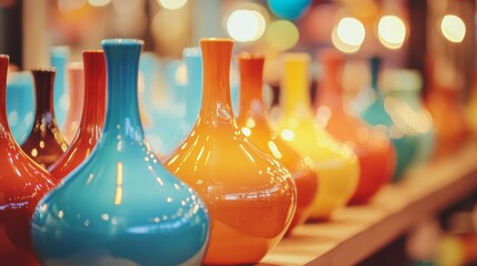 Colorful glass bottles abstract perspective chemistry design product concept market decor pattern vibrant reflection