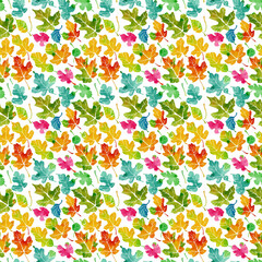Seamless tileable pattern of colorful painted leaves texture
