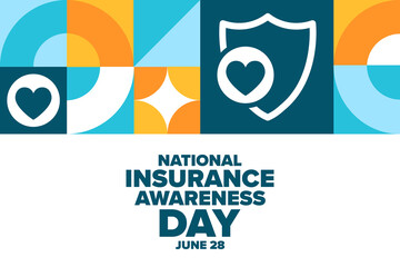 National Insurance Awareness Day. June 28. Holiday concept. Template for background, banner, card, poster with text. Vector EPS10 illustration.