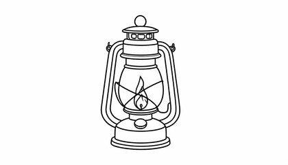 Line Art Illustration Of A Vintage Oil Lantern On White Background