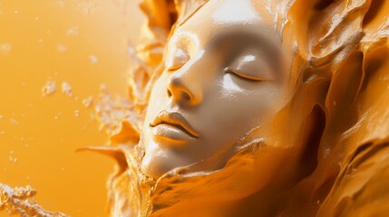 Golden face paint surreal portrait orange light dreamy beauty imagination art woman concept emotional