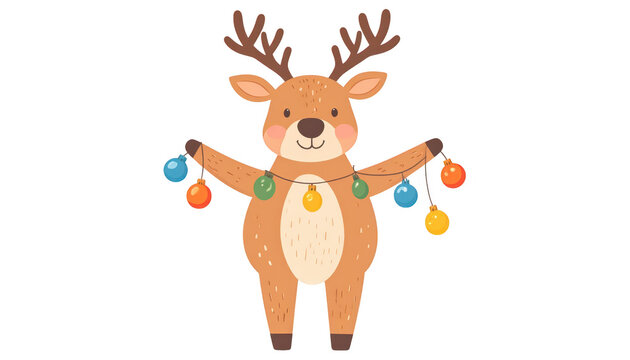 Christmas reindeer, majestic animal adorned with festive lights on antlers festive
