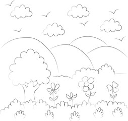 A vibrant cartoon vector illustration of clouds in a blue sky, creating a seamless nature cloudscape design