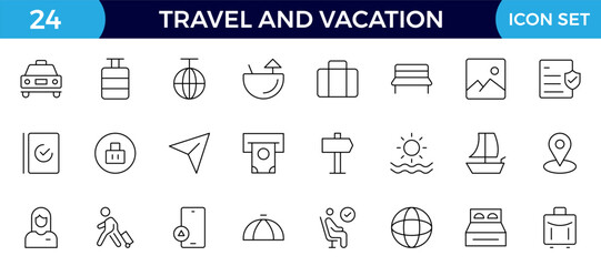 Travel and Vacation Outline Icon illustration. Editable line icon set.