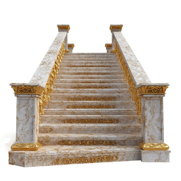 A grand staircase with ornate details, inviting a sense of elegance and architectural splendor. Its marble and gold accents hint at luxury and prestige