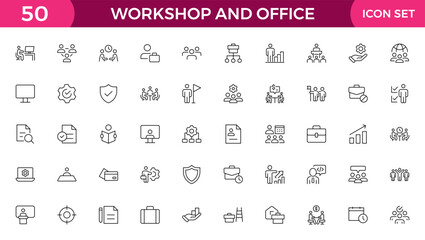 Workshop and Office related outline icon collection. Editable line icon set.