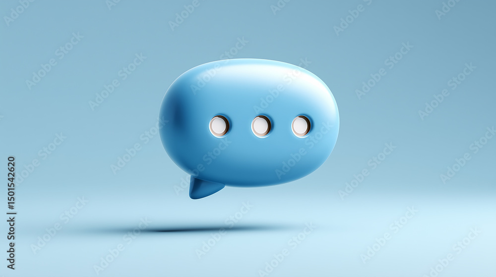Poster modern blue speech bubble icon representing digital communication and interaction in a minimalistic 