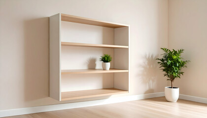 Fototapeta premium Minimalist Floating Shelf with Plants in a Modern Room