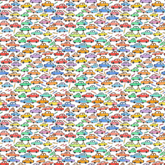 Seamless tileable pattern of colorful crayon cars texture
