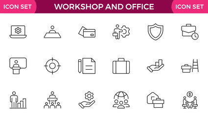 Workshop and Office related outline icon collection. Editable line icon set.
