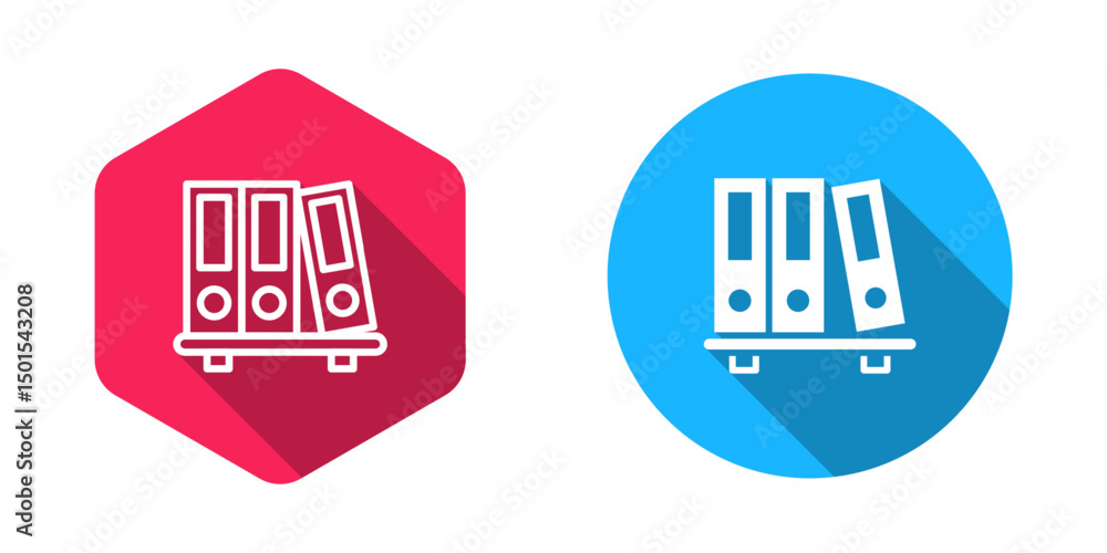 Poster filled and outline office folders with papers and documents icon isolated with long shadow backgroun