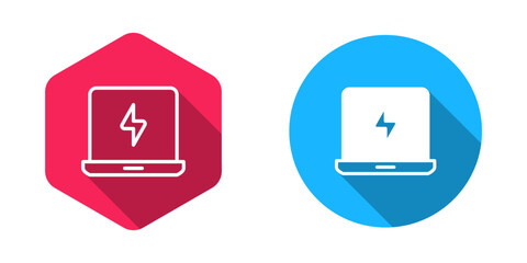 Filled and outline Laptop icon isolated with long shadow background. Computer notebook with empty screen sign. Vector © Iryna