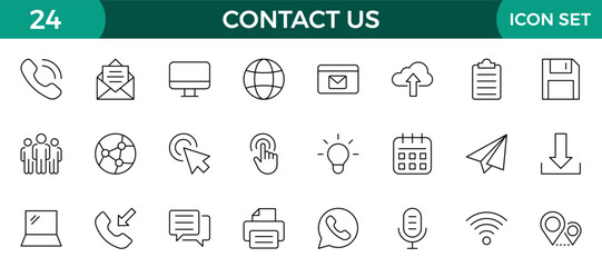 Set of simple Contact us icons for web and mobile app. Social Media network icon call us email mobile signs. Customer service. Contact support sign and symbols