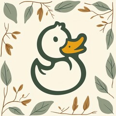 Naklejka premium Adorable Duckling Illustration with Autumn Leaves