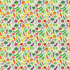 Seamless tileable pattern of colorful crayon vegetables texture
