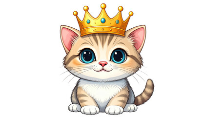 Fototapeta premium Adorable kitten king, majestic portrait of a tiny royal with golden crown