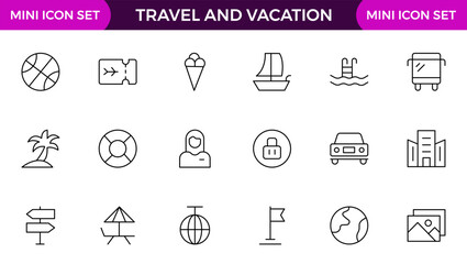 Travel and Vacation Outline Icon illustration. Editable line icon set.