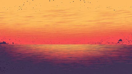 Colorful abstract sunset scene with ocean waves and horizon