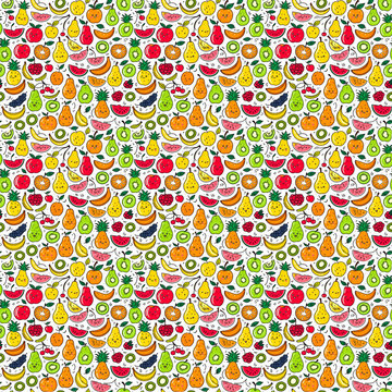Seamless tileable pattern of colorful crayon fruits texture
