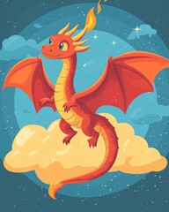 Colorful dragon soaring through the clouds.