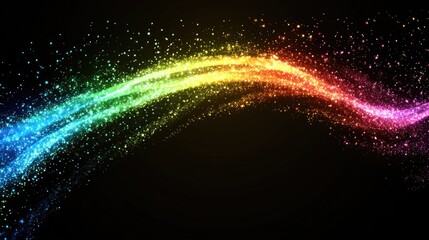Fototapeta premium Rainbow sparkle trail, vibrant, glowing particles on dark background