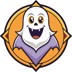 Smiling Ghost Character in an Orange Hexagon Frame