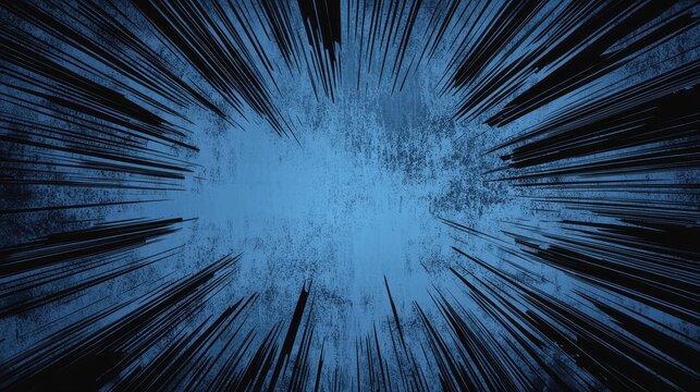 Abstract blue background with radiating dark lines converging inwards