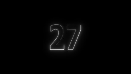 A glowing neon 27 number illustration . on a black background. and creating a illustration stunning 4k illustration .