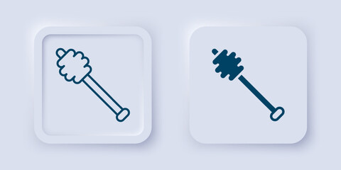 Filled and outline Honey dipper stick icon isolated on grey background. Honey ladle. Square button. Vector