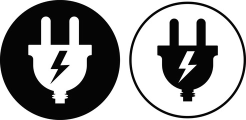 electricity plug icon set. thunderbolt lightning icons. Connection and disconnection concept with wire. Electric plug sign