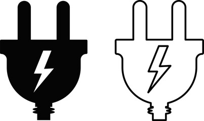 electricity plug icon set. thunderbolt lightning icons. Connection and disconnection concept with wire. Electric plug sign