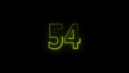 A glowing neon 54 number illustration . on a black background. and creating a illustration stunning 4k illustration .