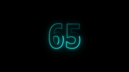 A glowing neon 65 number illustration . on a black background. and creating a illustration stunning 4k illustration .