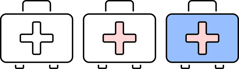 Fototapeta premium First aid box icon set. hospital briefcase sign. medical equipment. health care element. Emergency Medical Kits. accidents and disasters 