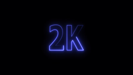 2 k Glowing neon line Letter Icon illustration. 2 k followers and subscribers on black background 4K illustration.