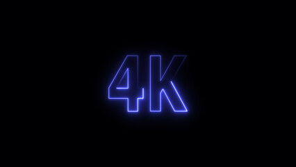 4 k Glowing neon line Letter Icon illustration. 4 k followers and subscribers on black background 4K illustration.