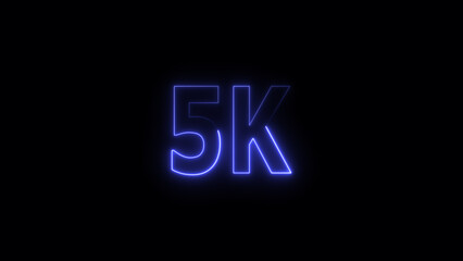 5 k Glowing neon line Letter Icon illustration. 5 k followers and subscribers on black background 4K illustration.